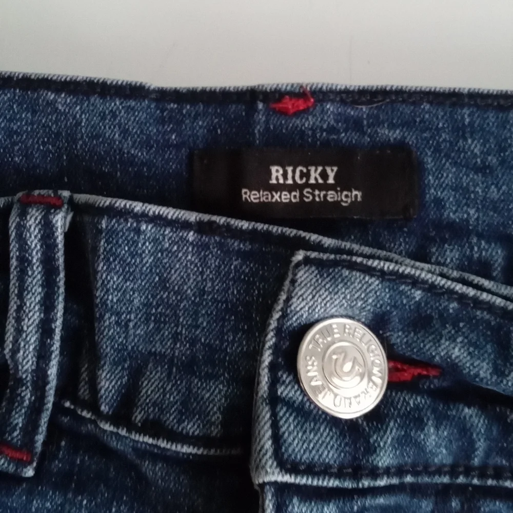 True Religion Ricky Relaxed Straight Denim Jeans‎ Men Blue Button Fly Size